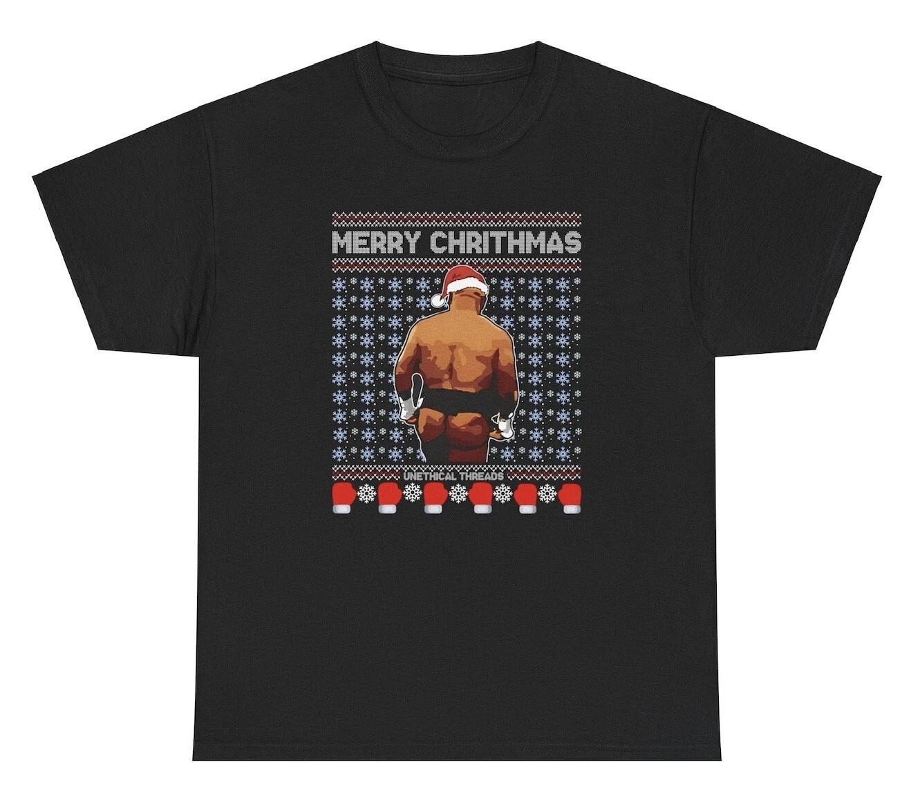 Merry Christmas T Shirt Funny Inappropriate Mike Tyson Butt Joke Meme Tee S