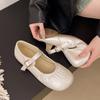 Fashion Soft Sole and Soft Face Metal Slip Strap Single Shoes Women's Fashion Round Toe Shallow Mouth Pleated Non-Slip Flats