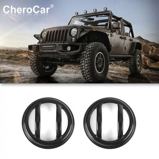 

Black Front Side Marker Light Euro Guard Cover Trim For 2007-17 Jeep Wrangler JK