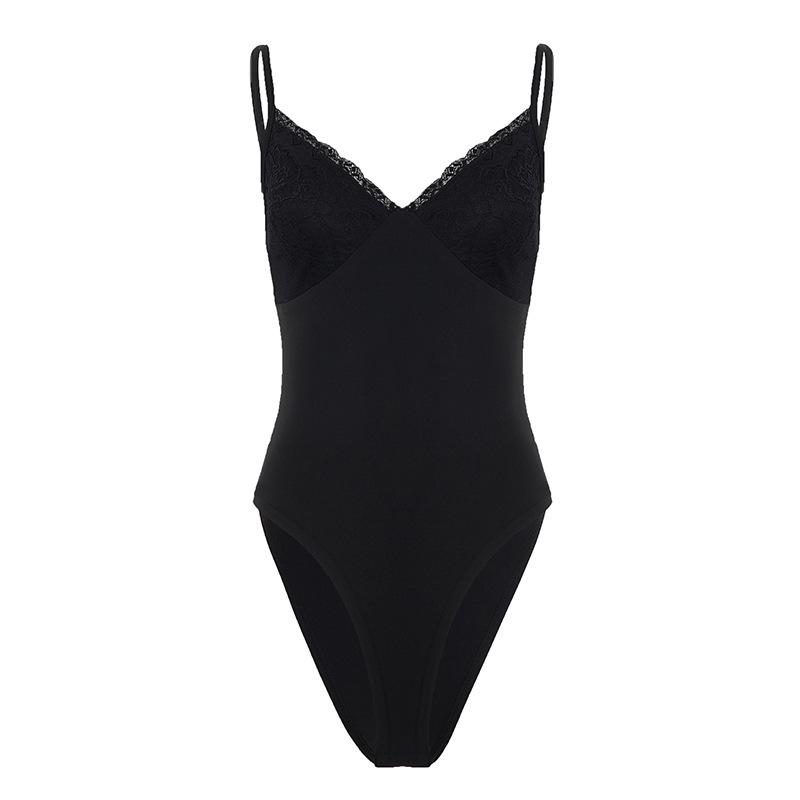 Европейский и американский кружевной пэчворк боди - Сексуальный, стройнящий, универсальный однотонный топ Small