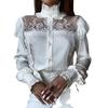 Fashion Mesh Lace Stitching Stringy Selvedge Shirt Mesh Lace Patchwork Shirt Women