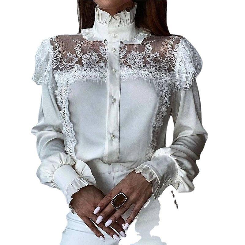 Fashion Mesh Lace Stitching Stringy Selvedge Shirt Mesh Lace Patchwork Shirt Women