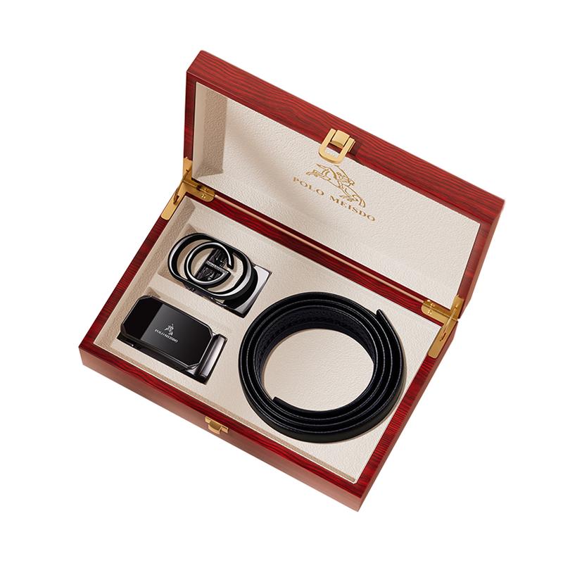 

Men s Genuine Leather Automatic Buckle Belt & Card Holder Set