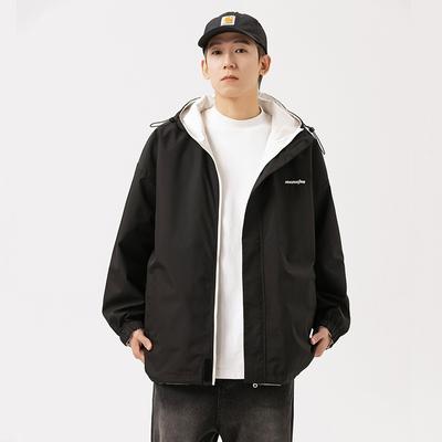 Wendejacke Herren und Damen Herbst Hong Kong Style Kapuzenjacke Trendmarke Herren Freizeit-Tooling-Jacke