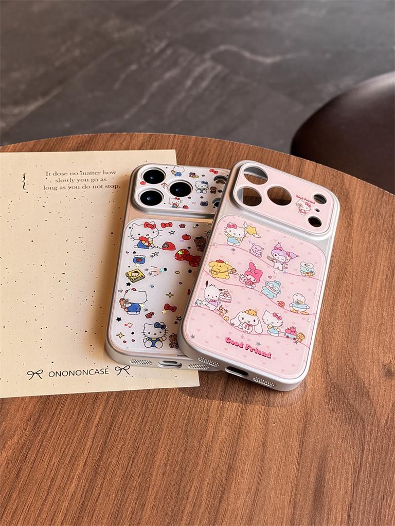 Kawaii Characters Hello Kitty Glitter Phone Case For iPhone 15 16 17 Pro Max INS Cute Sweet Style Large Window Shockproof
