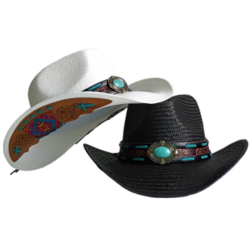 2026 Summer Cowboy Hat Sun Shade Hat Black Summer Thickened Sun Shade Hat Cowboy Straw Hat Men's and Women's Beach