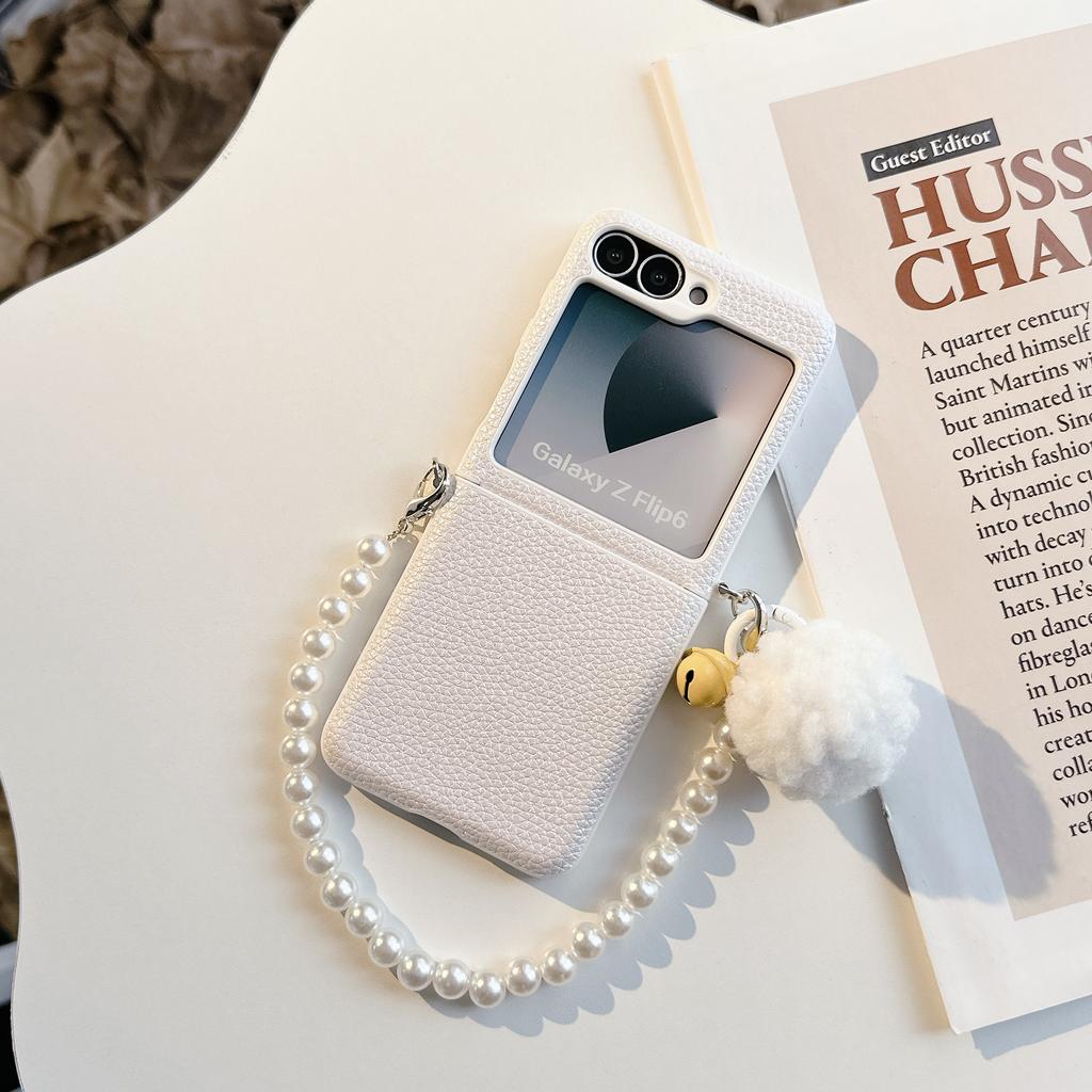 Luxury Litchi Pattern Genuine Leather Hinge Case For Samsung Z Flip 3 4 5 6 5G Flip5 Flip6 3-piece Set Hinge Cover Coque Shell