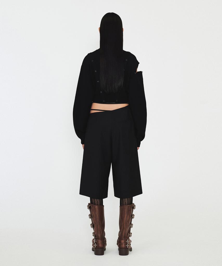 Daiaegeuneol Crop Button Knit Top (Black)