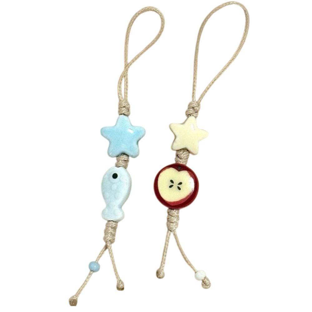 Pastel Colors Star Flower Phone Charm Ceramic Beaded Phone Lanyard Mobile Phone Strap  Women Girls