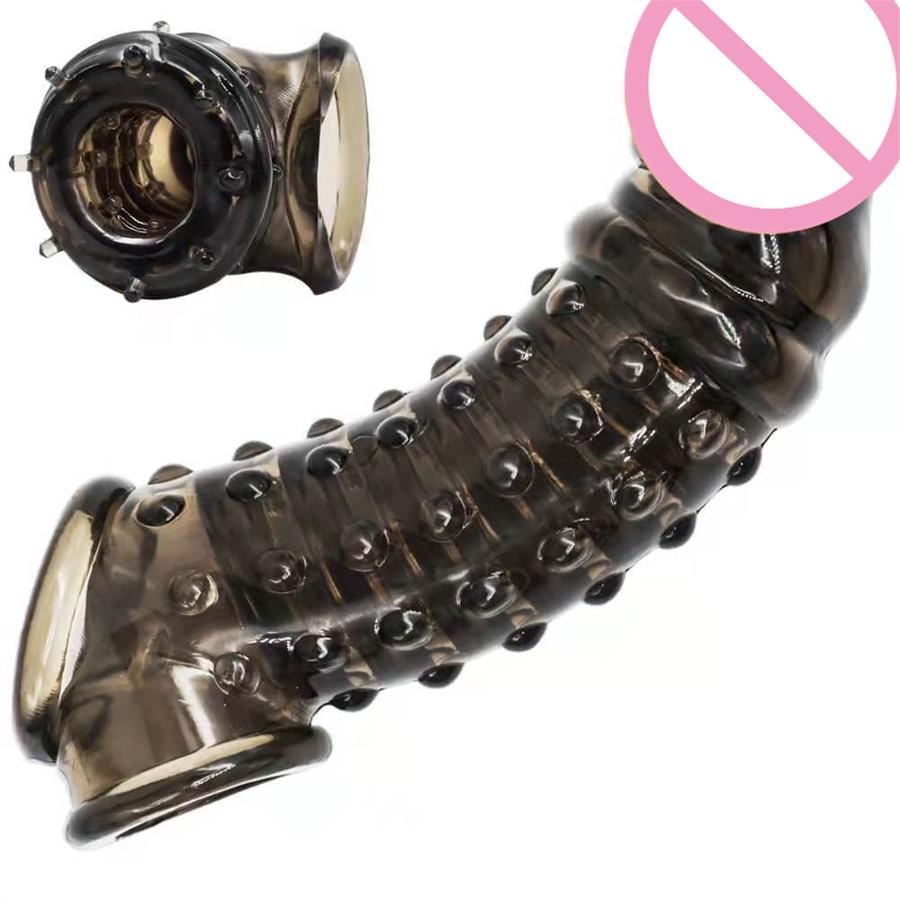 Penis Extender Sleeve Penise Enlargement Condoms Reusable for Adult Male Couple Reusable Condoms Spines Sex Studded