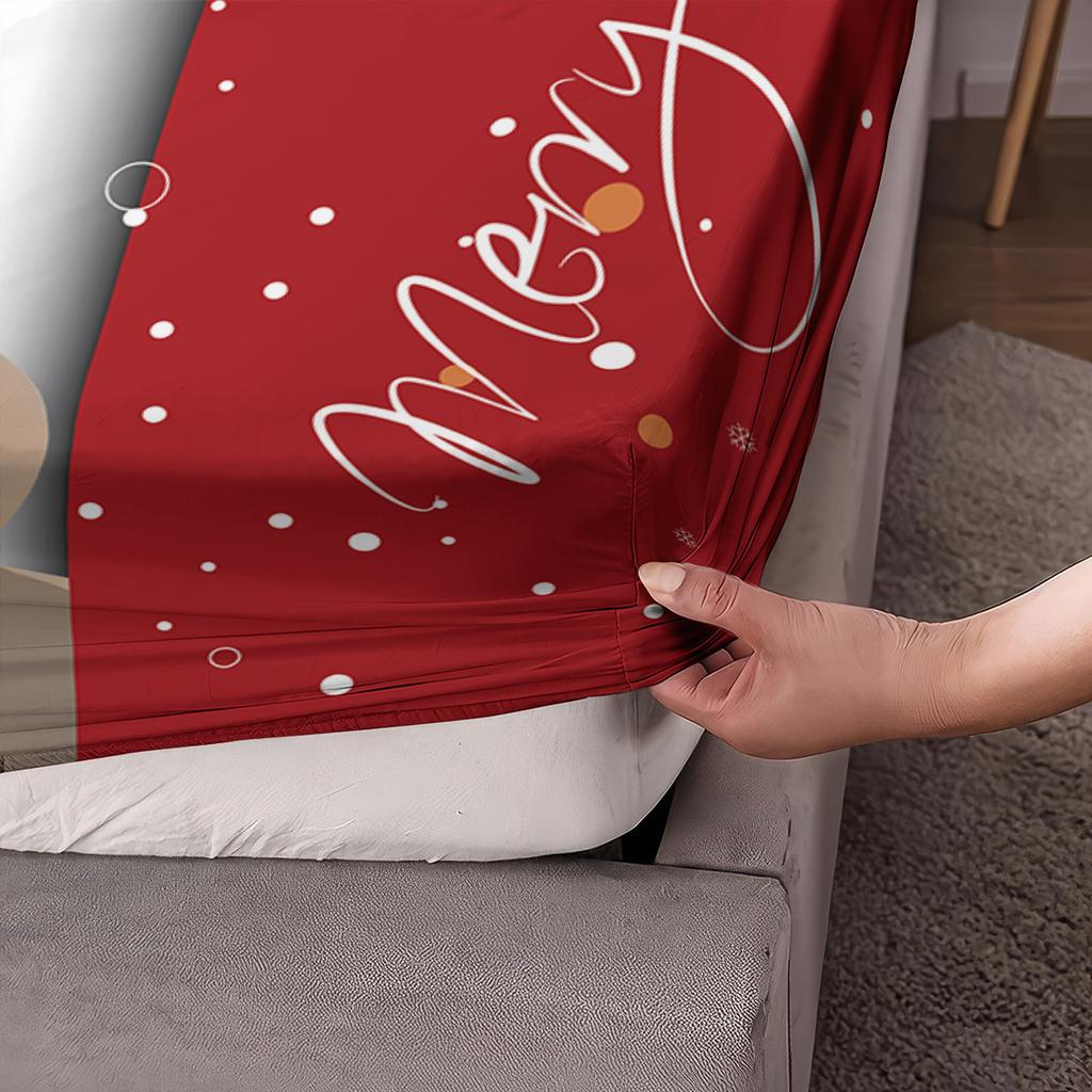 Santa Claus Elk Christmas Tree Print Coreless Fitted Sheet Set Christmas Theme Fitted Sheet Soft Bedspread Bedroom Bedding Decor