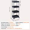 4-Tier Rolling Utility Cart, Kitchen Cart with Lockable Wheels, Multi-Functional Storage Trolley with Handle for Office, Living Room, Kitchen, Movable