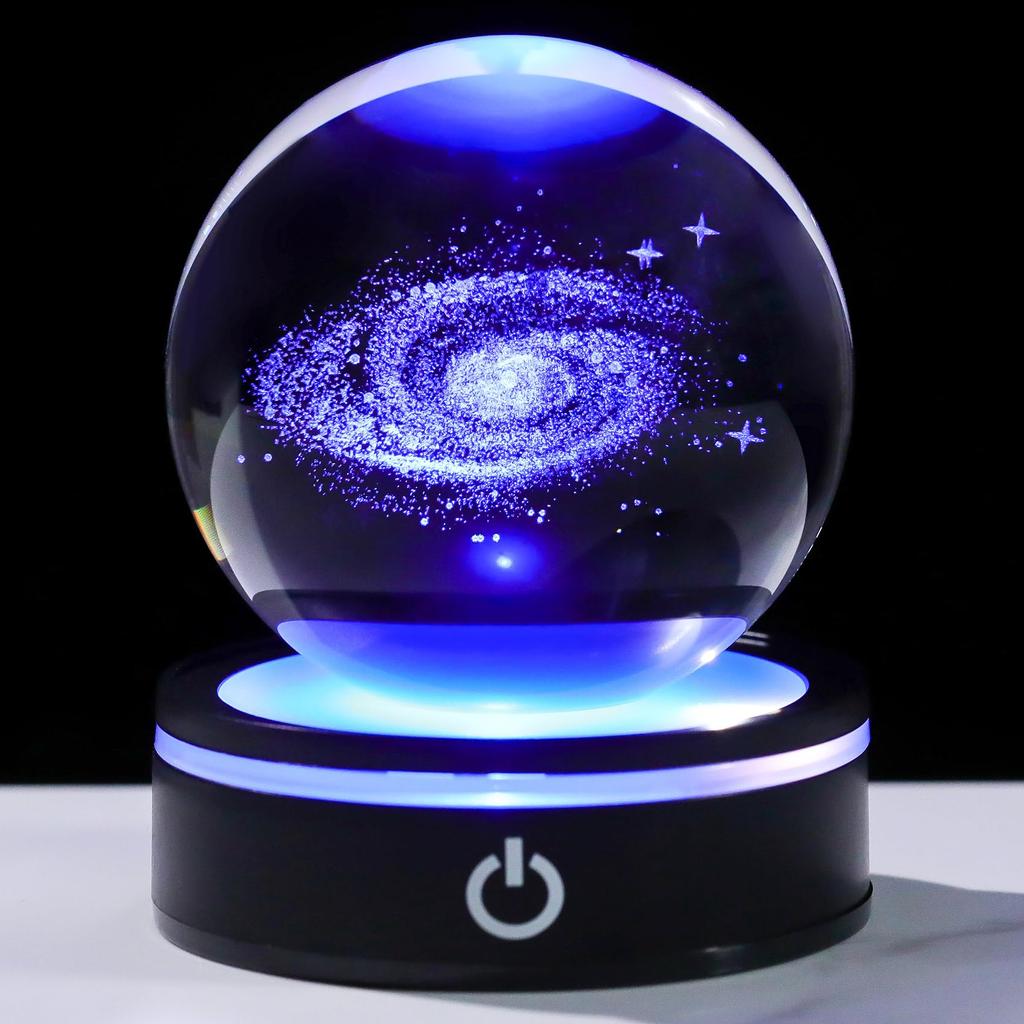 Qianwei 3D Laser-Etched Galaxy Crystal Ball 80 Mm with LED Base (Ambient Light & Decor)