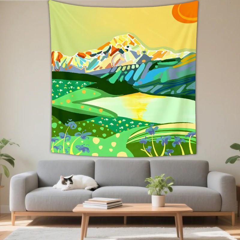 Boho Chic Wall Tapestry With Moon Phase Floral Starry Sky Design Bedroom Yoga Studio Decor