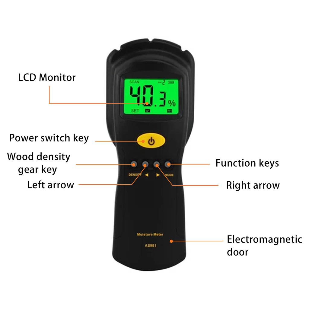 AS981 Non-contact Wood Moisture Meter Digital Hygrometer Humidity Tester