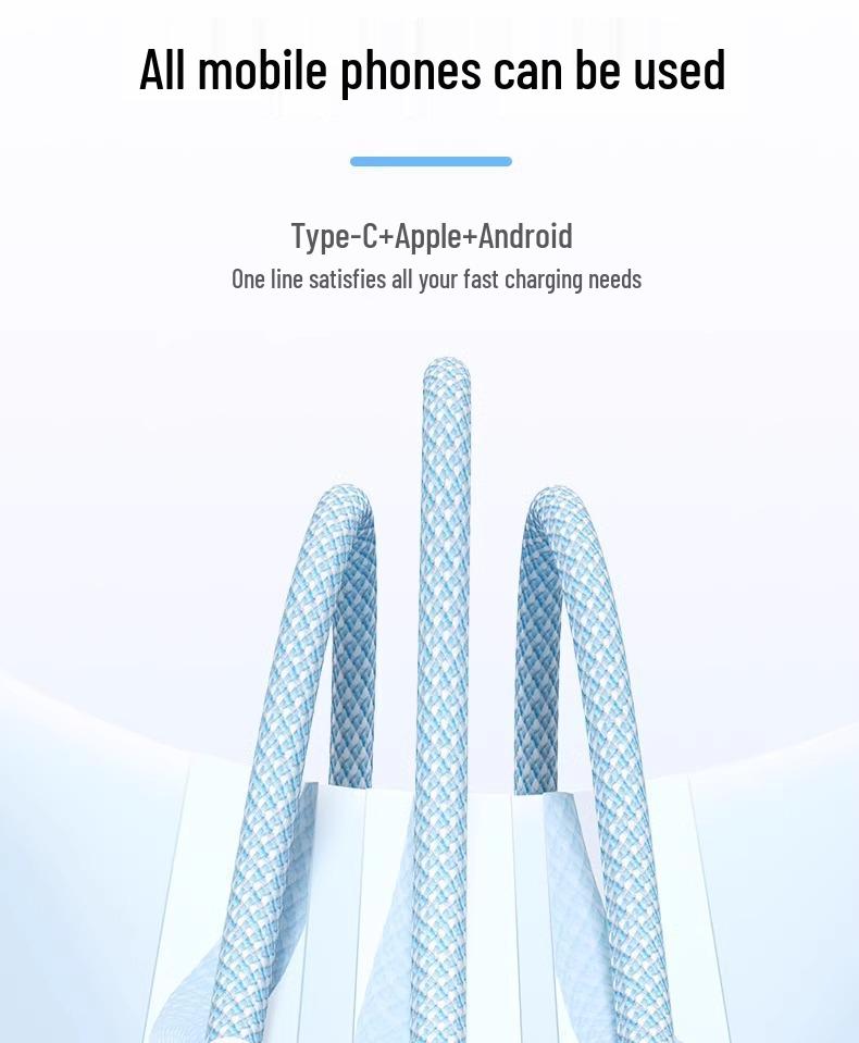 Xueen 120W Fast Three-in-One Multi-Head Charging Cable, 66W Car Compatible, for Apple Devices.