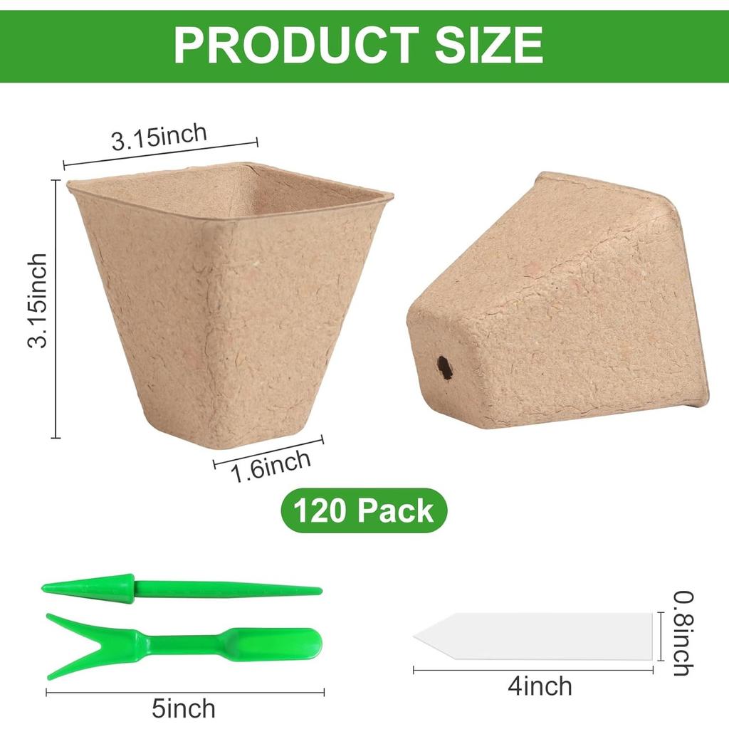 Square Peat Nursery Pots 150 Pcs 3in Biodegradable and Label, Used for Outdoor Gardens In Plant Nurseries