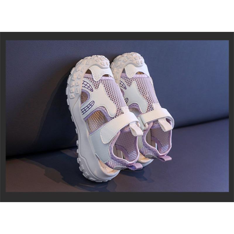 New Summer Kids Mesh Hollow Out Sports Sandals, Single Mesh Solid Color Girls Shoes