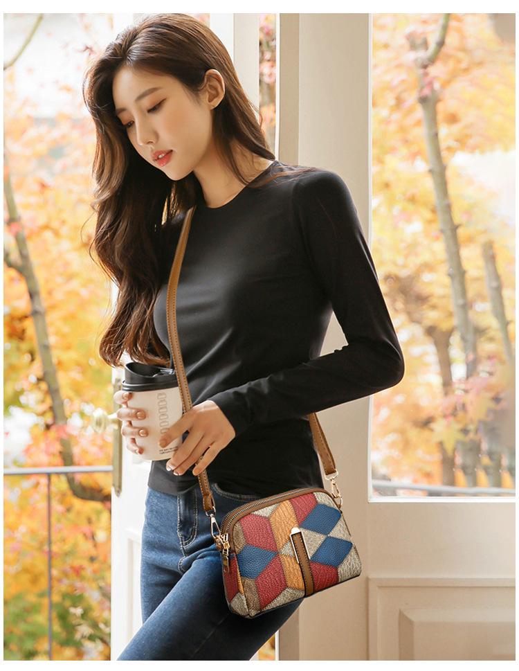 Ethnic Style Colorblock Patchwork Double Zipper Crossbody Bag