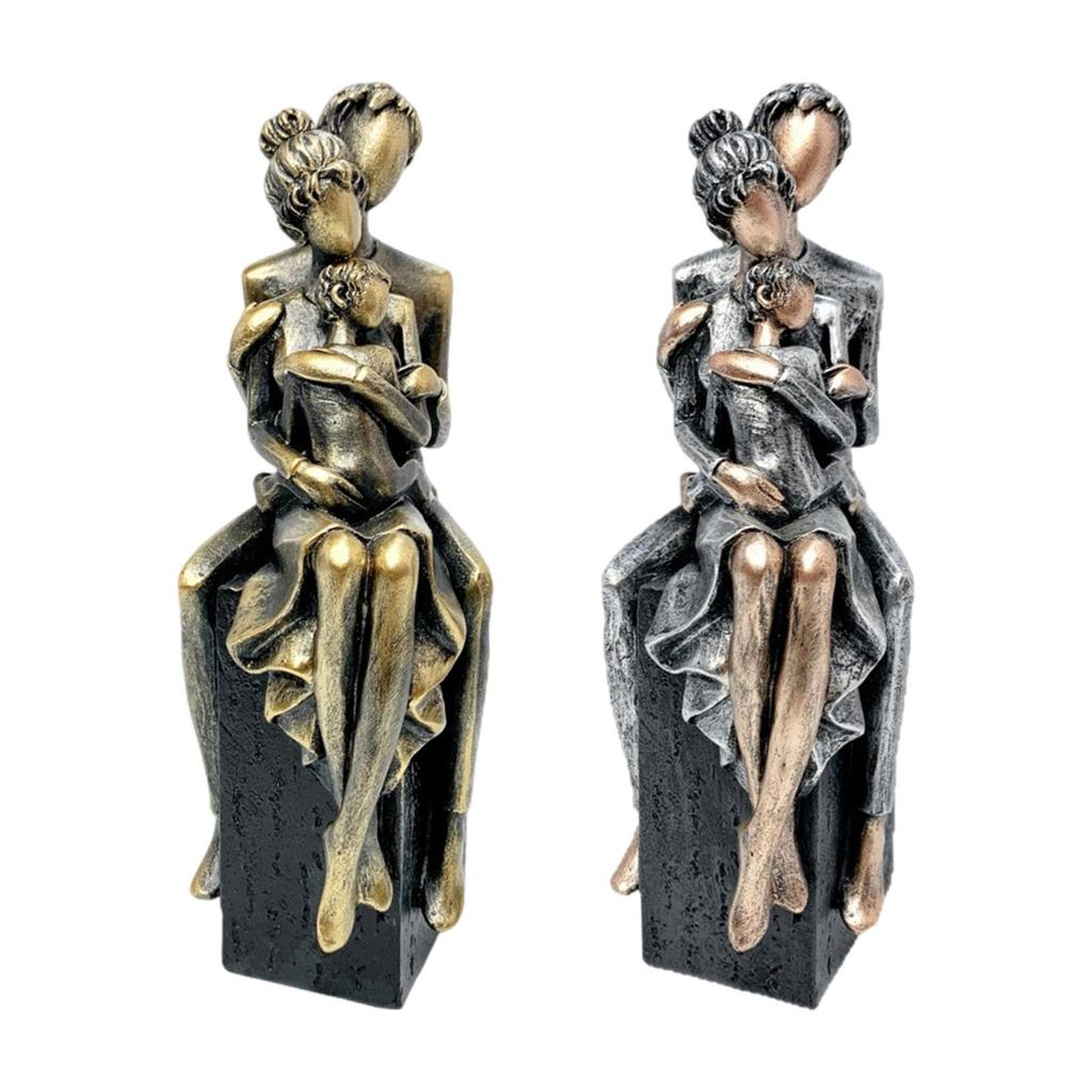 Skulptur Familie zu Dritt Heimdekoration Harz Moderne Handwerkskunst Rustikal Einzigartig Familienfigur für Tischplatte Schlafzimmer Erinnerungsgeschenk