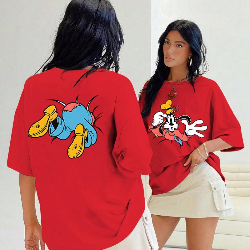 Летняя футболка Disney со странным мультяшным принтом, из чистого хлопка, модная, свободная, повседневная, с коротким рукавом, в стиле унисекс S
