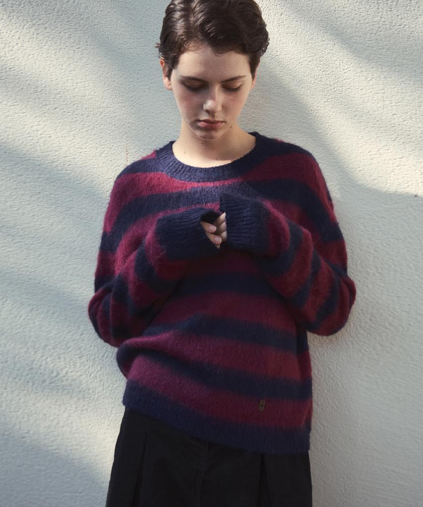 Wednesday Oasis For Woman British Hairy Wool Stripe Knit_Dark Purple(Wc25-Kn70)
