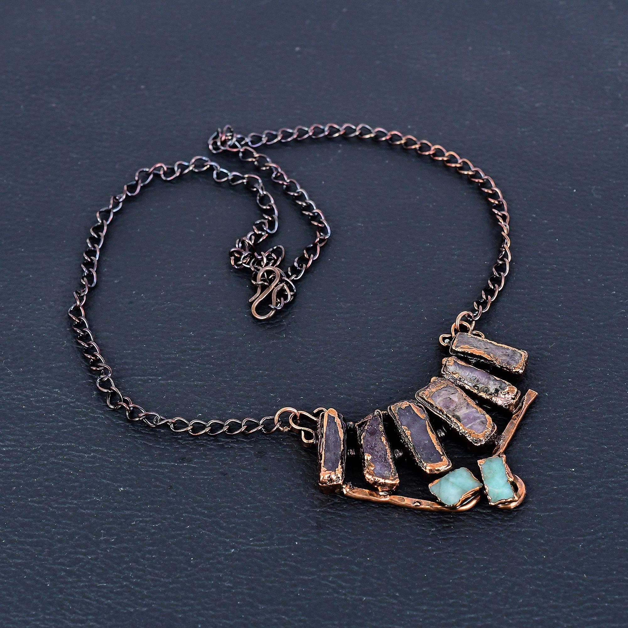 

Amethyst & Emerald Necklace, Gemstone Copper Electroformed Jewelry Necklace, Handmade Jewelry, For Anniversary Gift