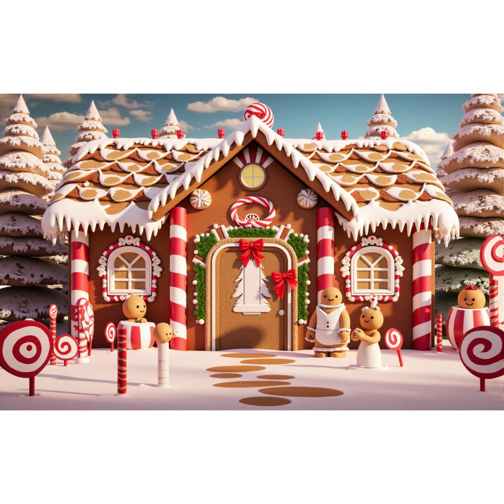 Gingerbread House With Snowy Tree Background Cloth 2025 Xmas New Year Party Decoration Supplies Photography Background Banner
