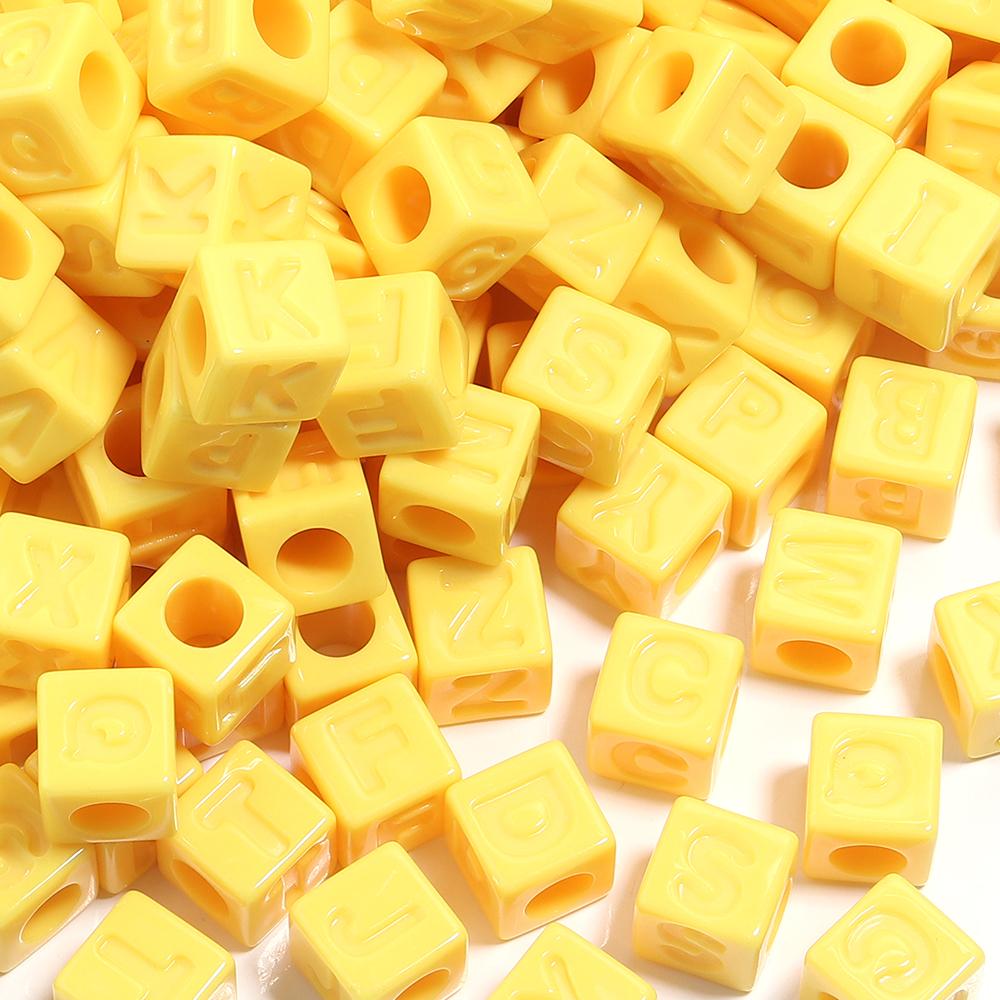 50pcs/lot 12mm Acrylic Square Alphabet Beads Solid Color Large Hole Loose Letter Beads For DIY Handcraft Bracelet Necklace