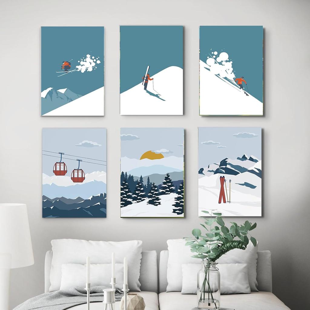 KROEY Ski Poster Apres Ski Snowy Mountain Posters Vintage Ski Canvas Wall Art For Modern Family Bedroom Living Room Dorm Classroom Office Decor