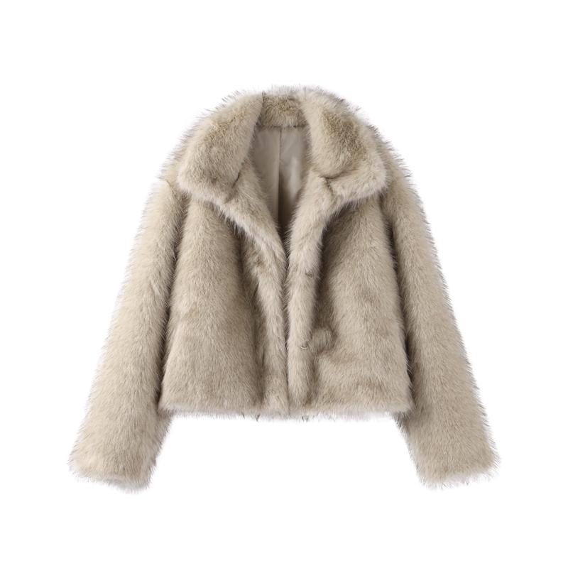 

Модная роскошная короткая куртка из искусственного меха для женщин с воротником-стойкой и длинным рукавом, свободная куртка для осени и зимы, ленивая толстая уличная верхняя одежда S