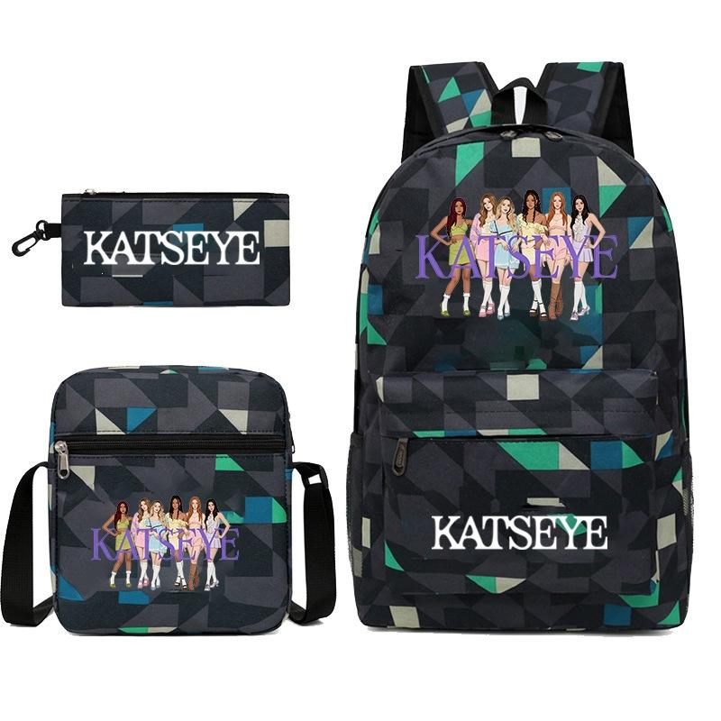 Katseye Kpop Girl Group Print Travel Backpack Laptop School Bag Set of 3, Unisex Large Capacity Daypack