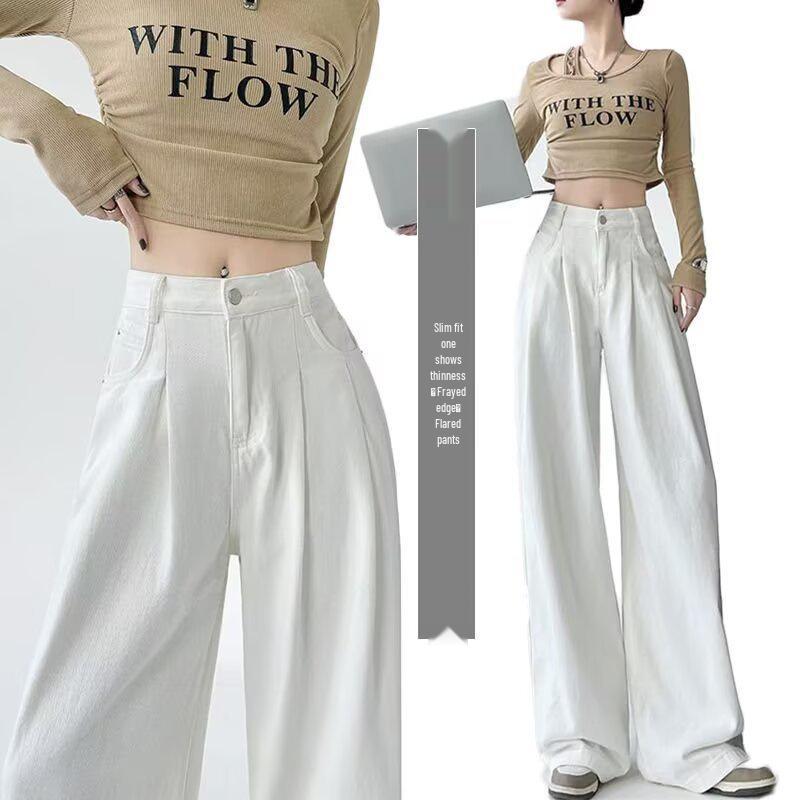 Women s Plus Size High Waist Loose White Straight Leg Jeans S белый