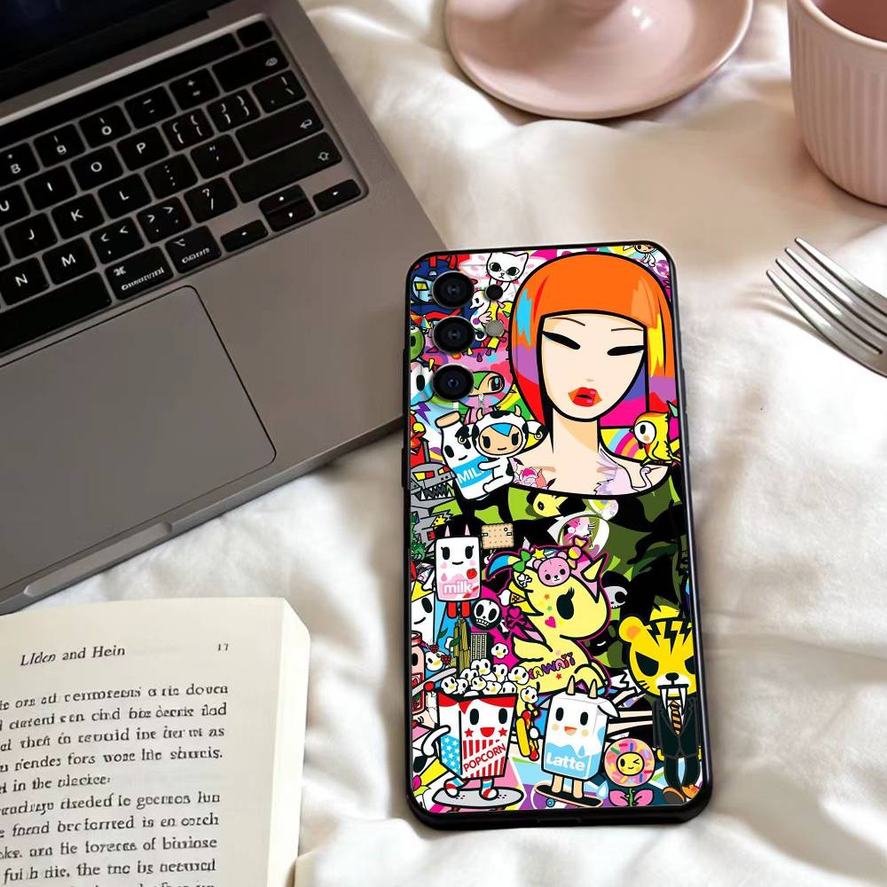 Sweet Edgy Vibe T-Tokidoki Art Phone Case For Samsung S25,24,23,22,30,21,10,9,Ultra,Plus,Lite,FE,4,5 G Soft Black Case