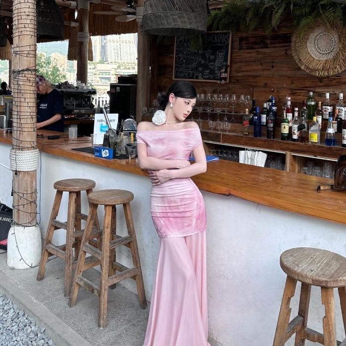 Spicy Floral Mermaid Off-Shoulder Hip-Hugging Summer Dress Small