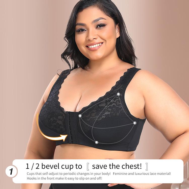 Cross Border Wireless Lace Full Cup Bra, Front Closure Thin Plus Size Underwear for Women BCDEF Cups