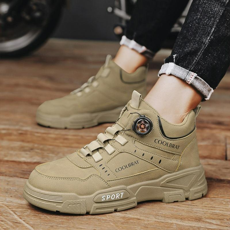 Men's Boots Autumn Fashion Solid Color High Top Platform Casual Boots Swivel Button Outdoor Men's Mountaineering Short Boots Man