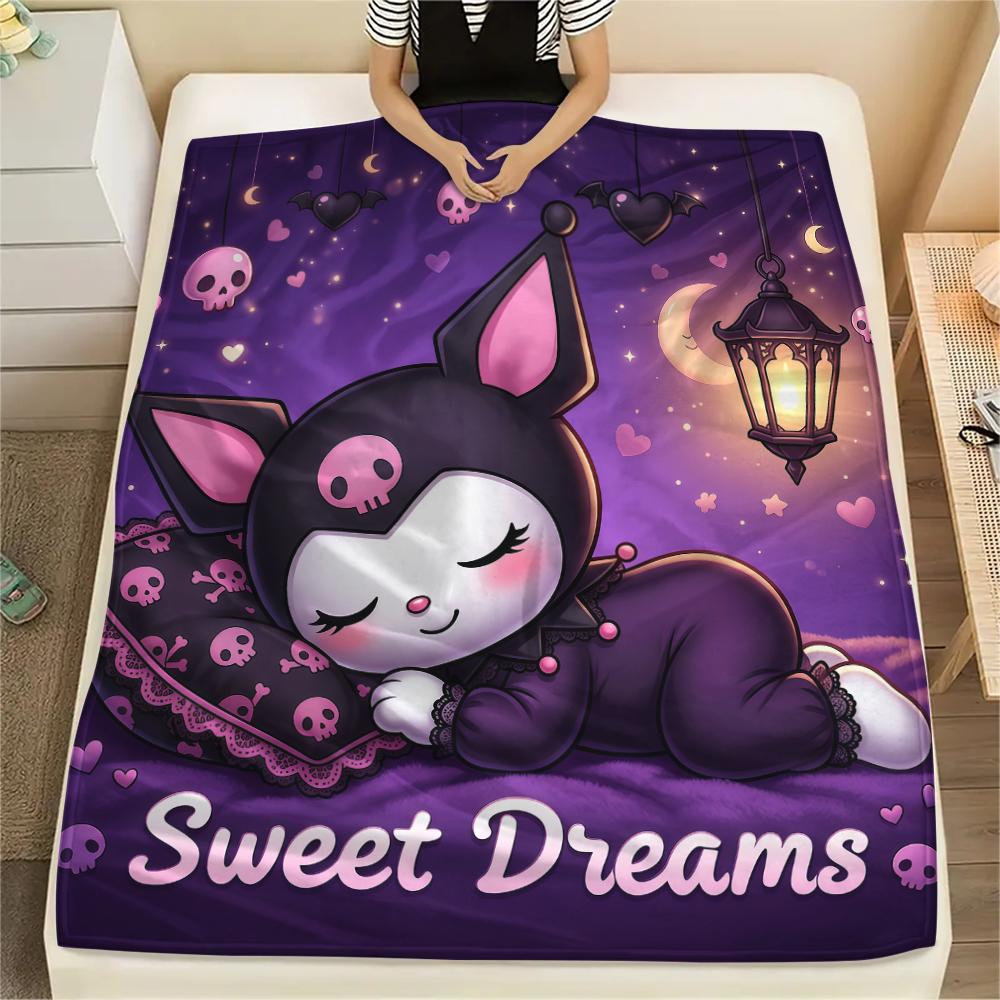 1PC Kuromi Print Flannel Blanket, High quality All Seasons, Home Decor, Warmth and Comfort, Perfect for Christmas Gifts