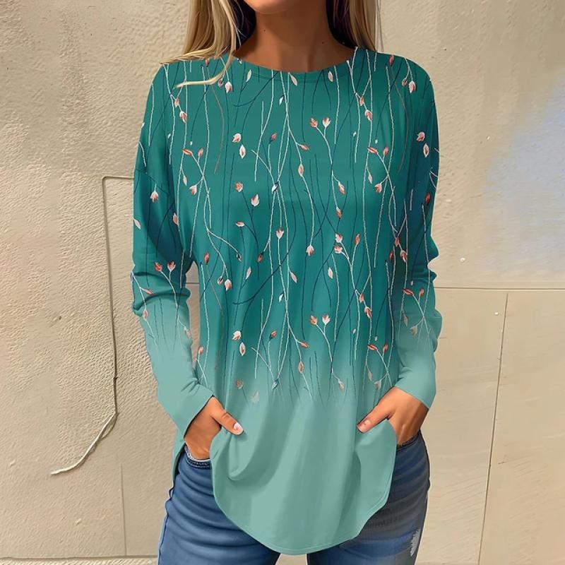 Women's 3d Print Autumn Long Sleeve Tops Women's T-Shirt O-Neck Oversized Ladies Clothin