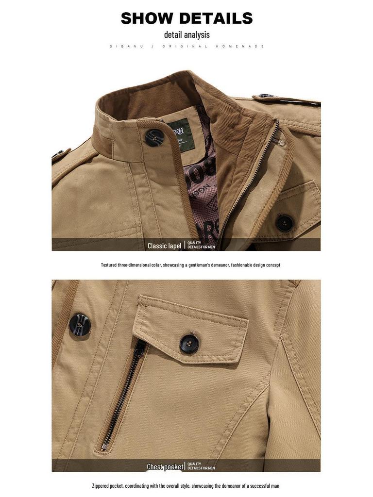 Plus Size Men's Mid-Length Spring/Autumn Windbreaker - Casual Middle-Aged Jacket