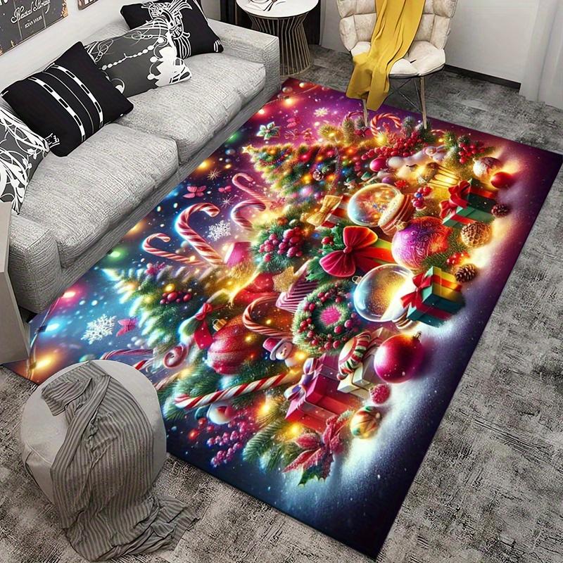 Festive Christmas Rug with Vibrant Tree and Gifts for Cozy Living Room Decor | Holiday Seasonal Carpet | Xmas Home Accessories