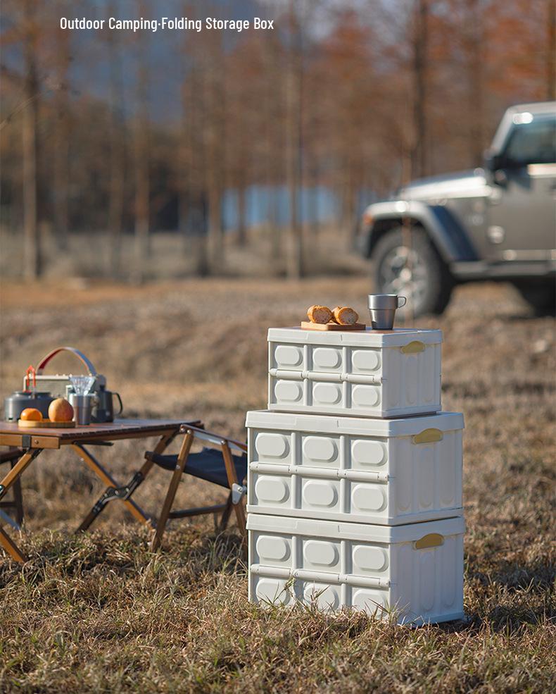 Multi-Functional Folding Camping Box with Wooden Lid: Portable Car & Outdoor Food Storage Suitcase