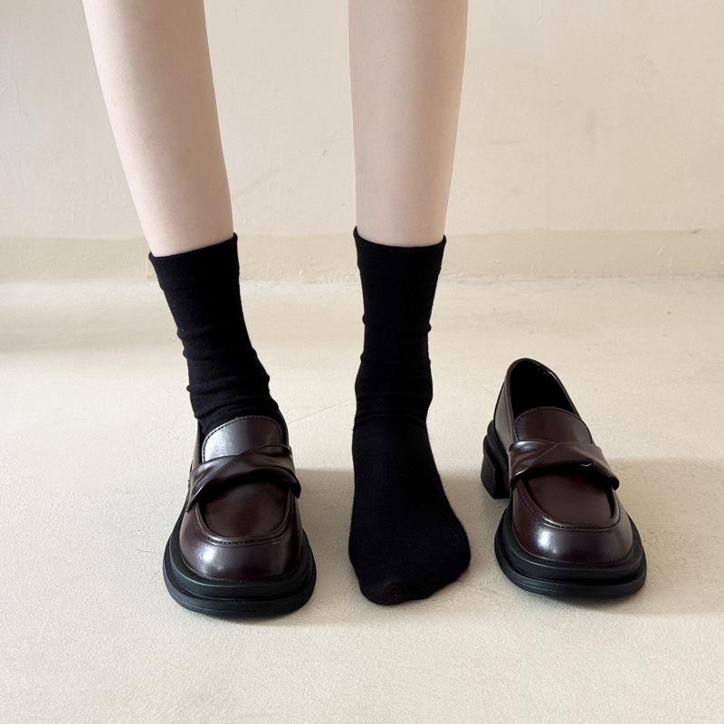 Platform Small Leather Shoes Women's British Style 2025 New Popular Spring and Summer One-pedal Black Jk Single Shoes Doudou Loafers