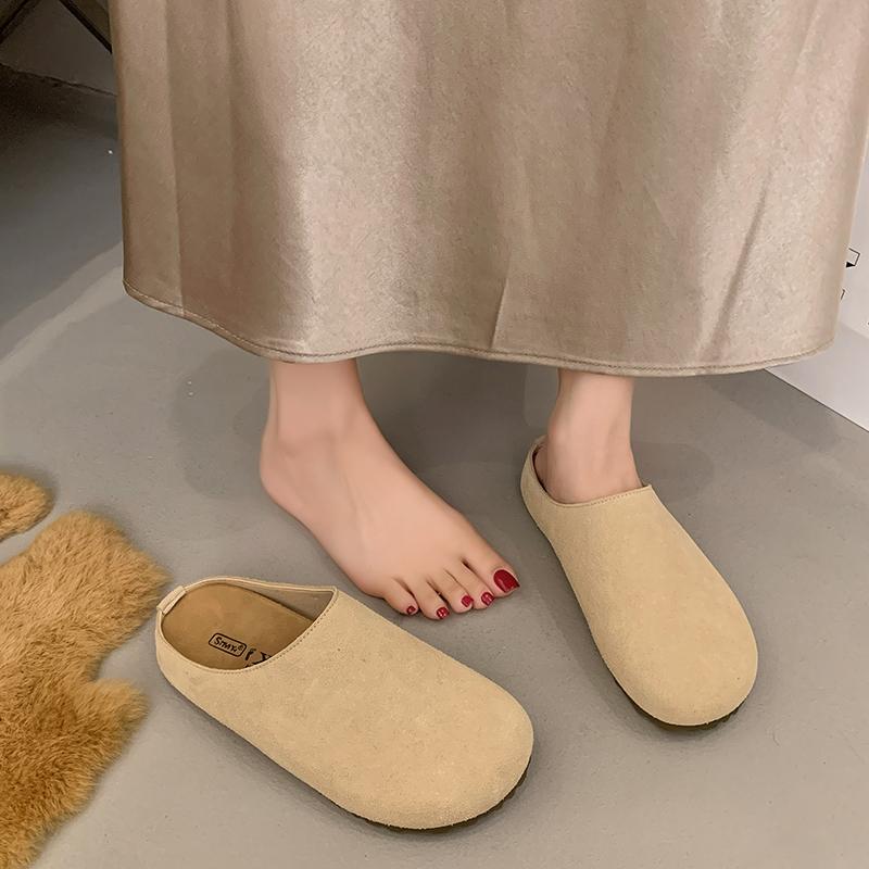 Fashion Women's Thick-soled Suede Anti-slip Slippers Spring Retro Outdoor Wear-resistant Flat-bottomed Comfortable Leisure Baotou Mop