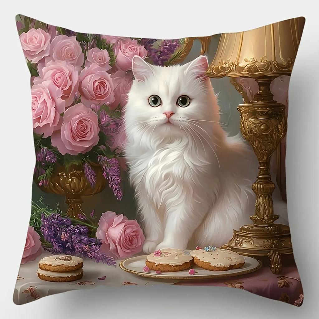 VIKAMA Cute Cat Theme Throw Cushion Set for Living Room Sofa Cushion Cover Soft and Comfortable for Bedroom Decoration