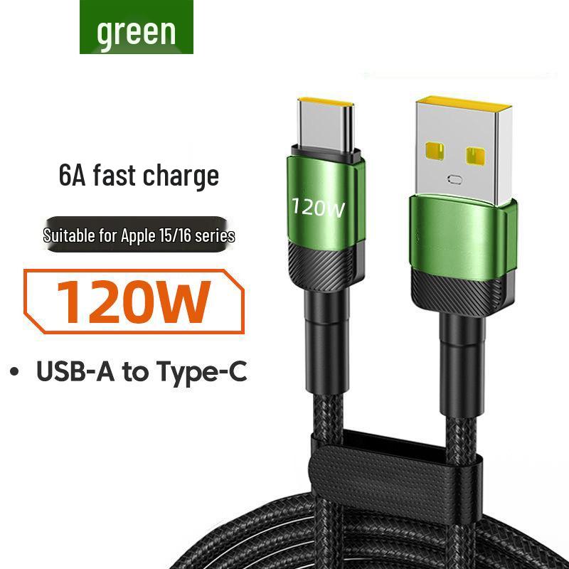 120W High-Speed Type-C Charging Cable 6A for Apple 15/16, Huawei, Vivo, Oppo