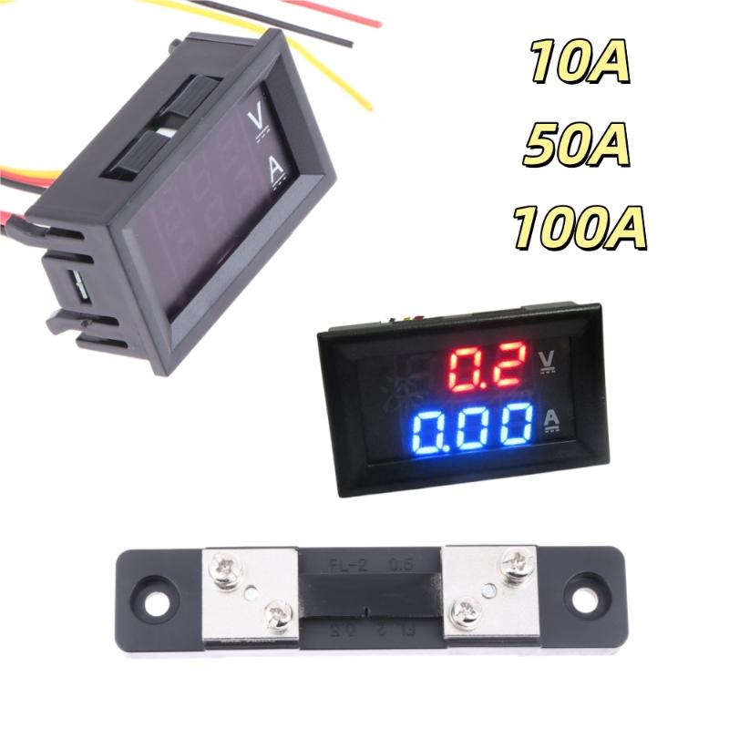 1 Set 100V 10A 50A 100A Voltage Current Meter Tester Digital Voltmeter Ammeter 0.28In Dual Led Display Panel With Connect Wires