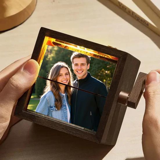Personalizovaná animovaná krabička na flipbook s vestavěným osvětlením, ručně ovládané fotoalbum pro 8/16 fotografií, dřevěný rám, jedinečný dárek pro vzpomínky a domov