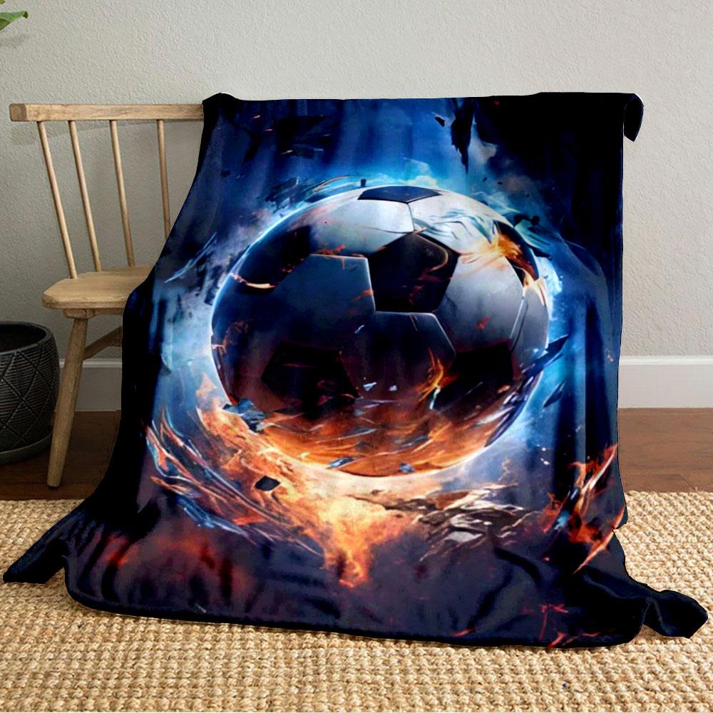 A Fiery Soccer Ball Surrounded by Intense Glowing Flames and Debris. for All Seasons Blanket Lunch Break Throw Gift
