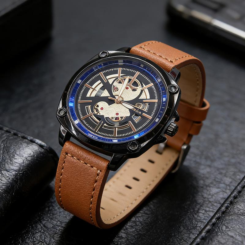 Men'S Watch Casual Belt Quartz Watch Men'S Hollow Literal Personality Temperament Fashion Watch